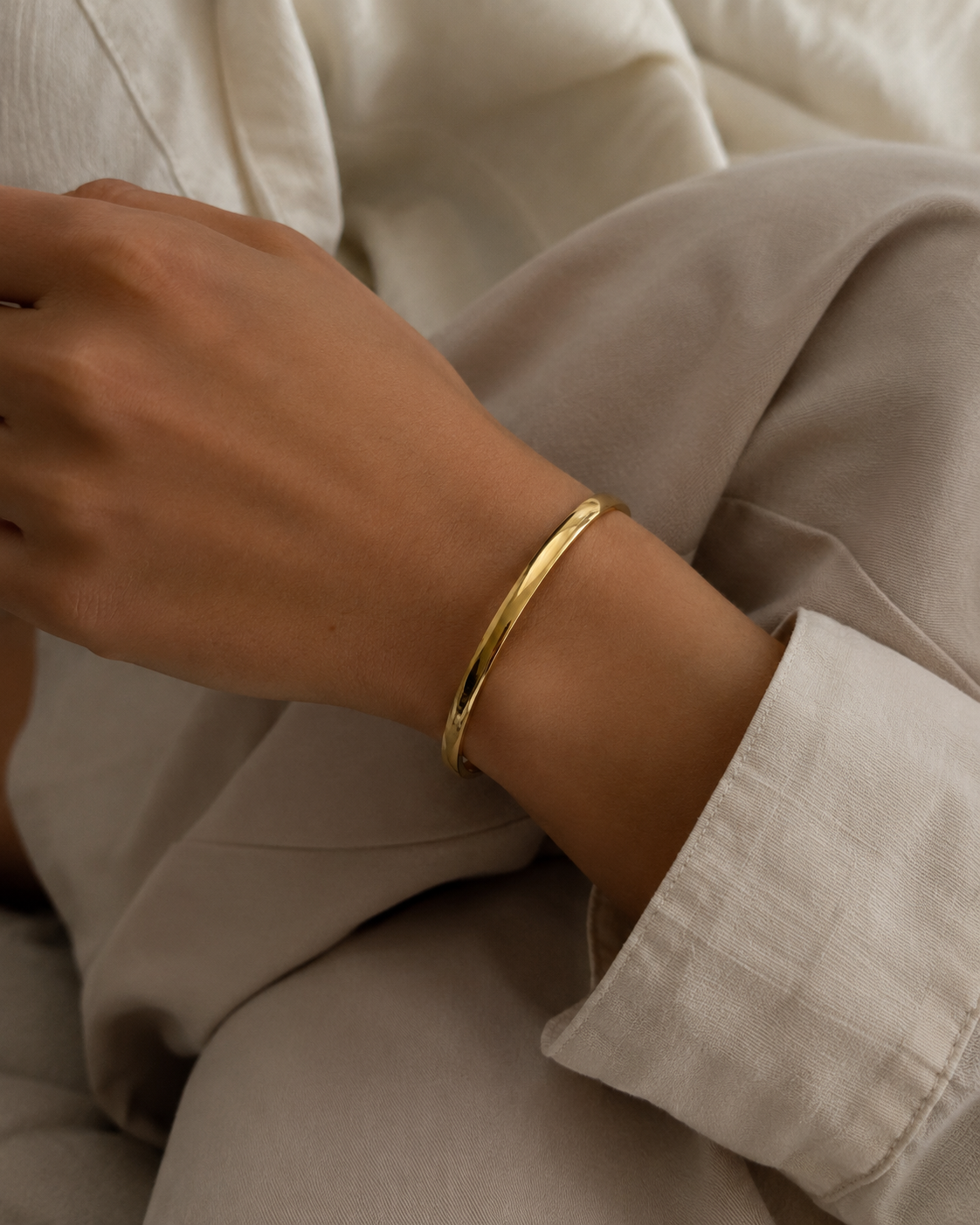 Bracelet Jonc Lisse Doré en Acier Inoxydable