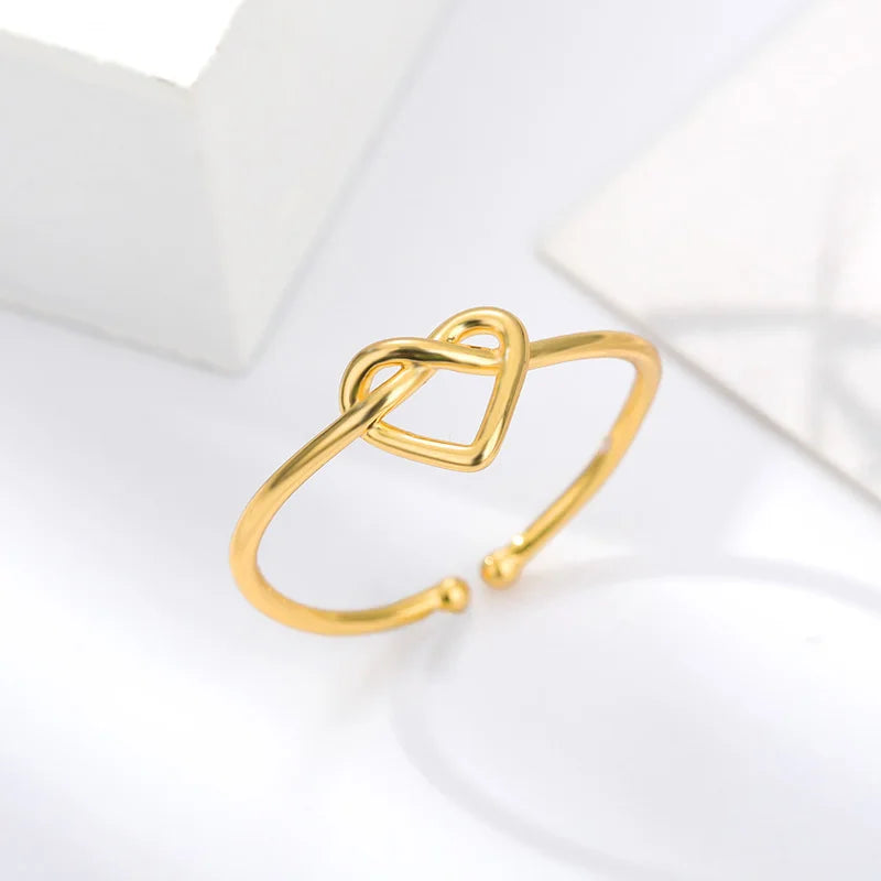 Bague Couple Cœur en Acier Inoxydable Doré