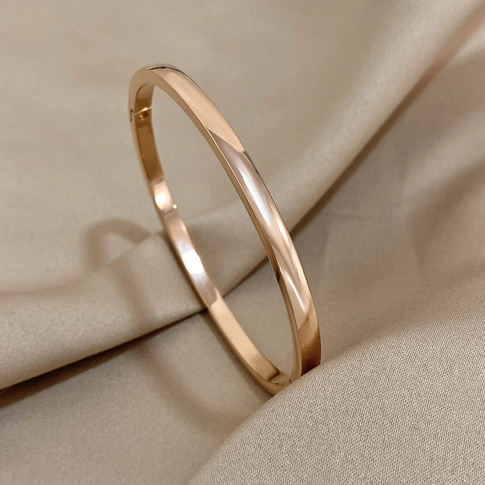 Bracelet Jonc Lisse Doré en Acier Inoxydable