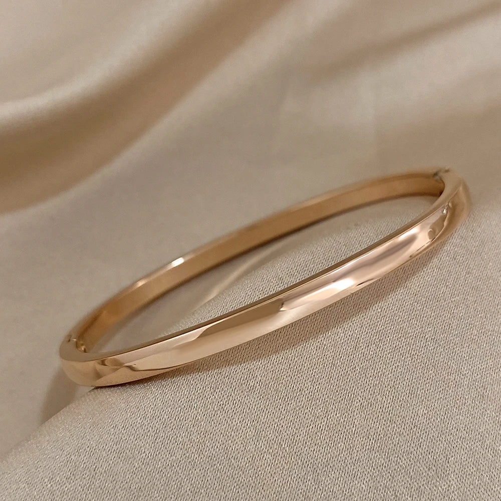 Bracelet Jonc Lisse Doré en Acier Inoxydable