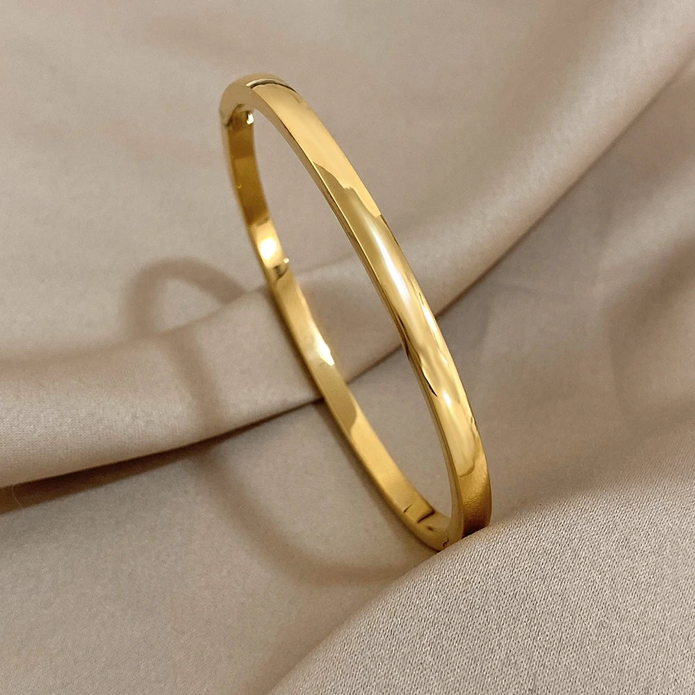 Bracelet Jonc Lisse Doré en Acier Inoxydable