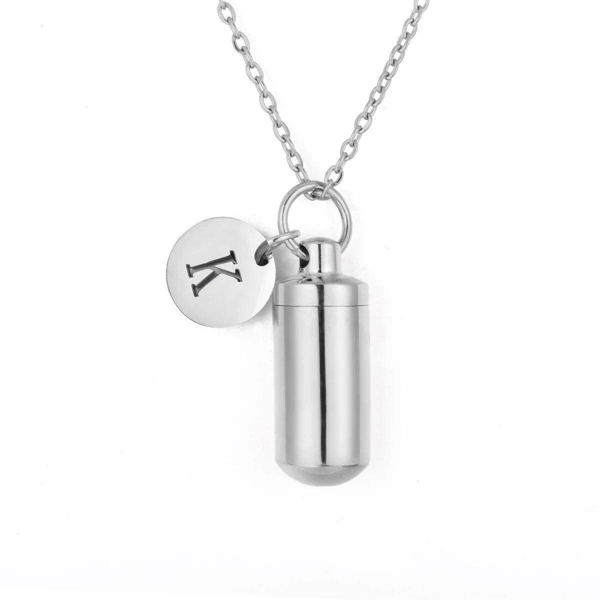 Collier Urne Cylindre Personnalisé avec Initiale – Pendentif Souvenir pour Cendres en Acier Inoxydable
