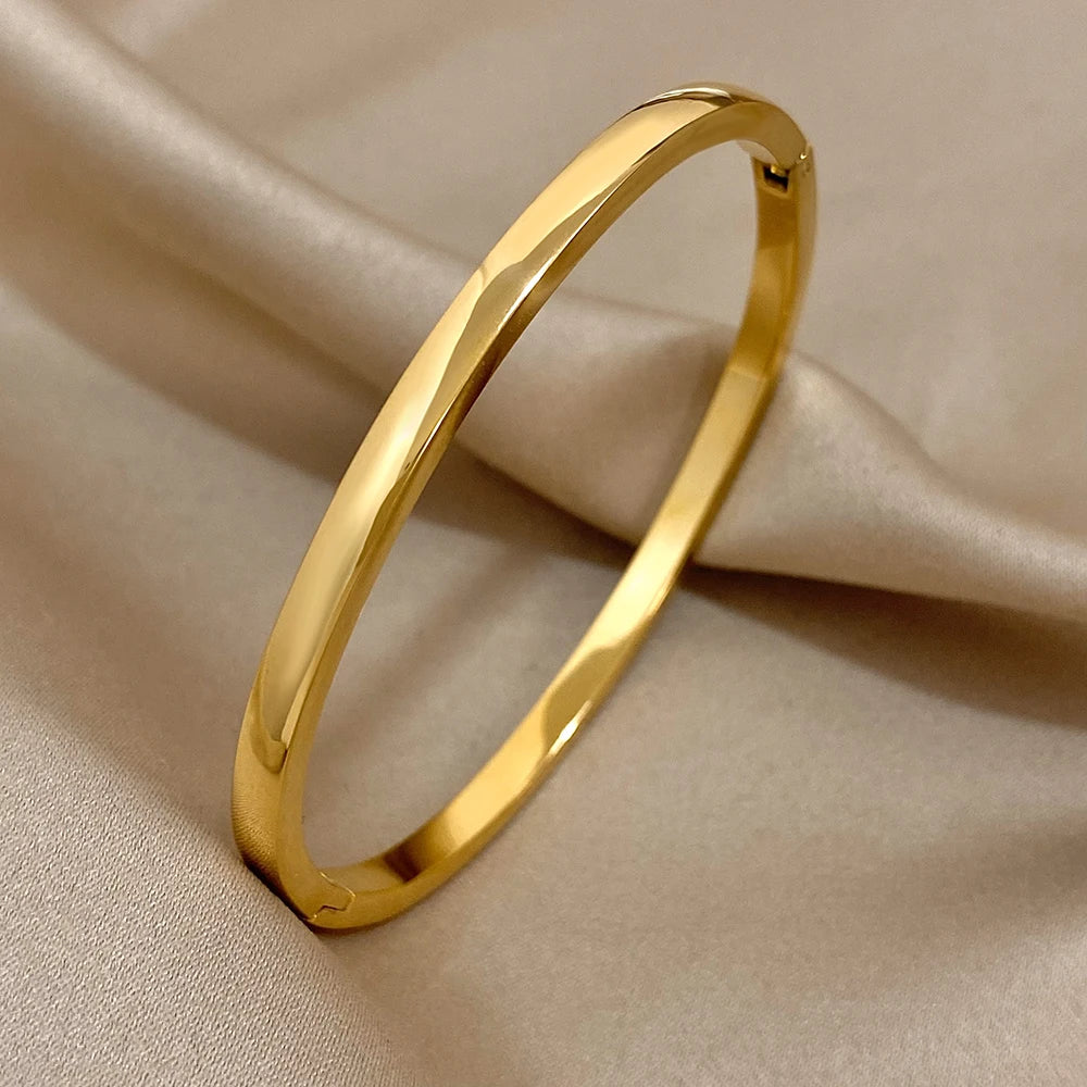 Bracelet Jonc Lisse Doré en Acier Inoxydable