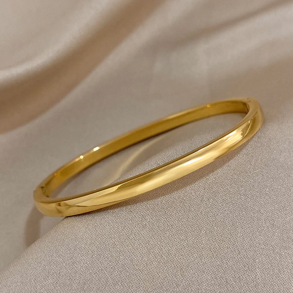 Bracelet Jonc Lisse Doré en Acier Inoxydable