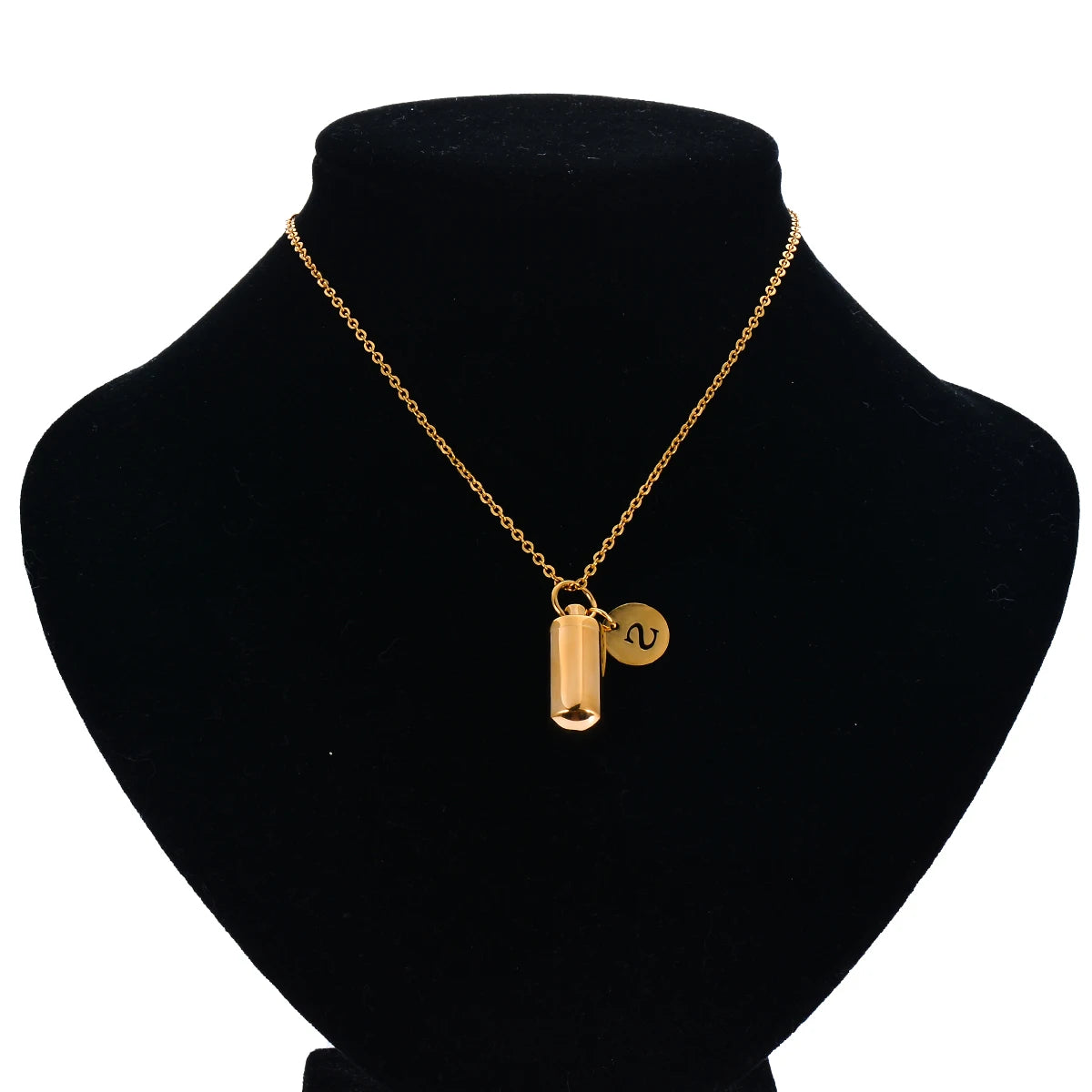 Collier Urne Cylindre Personnalisé avec Initiale – Pendentif Souvenir pour Cendres en Acier Inoxydable