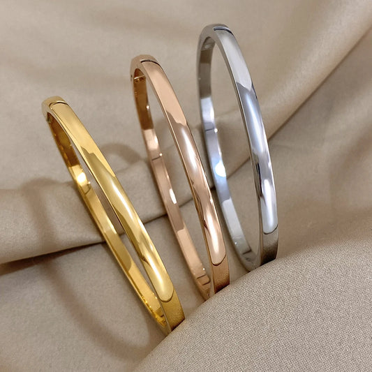 Bracelet Jonc Lisse Doré en Acier Inoxydable