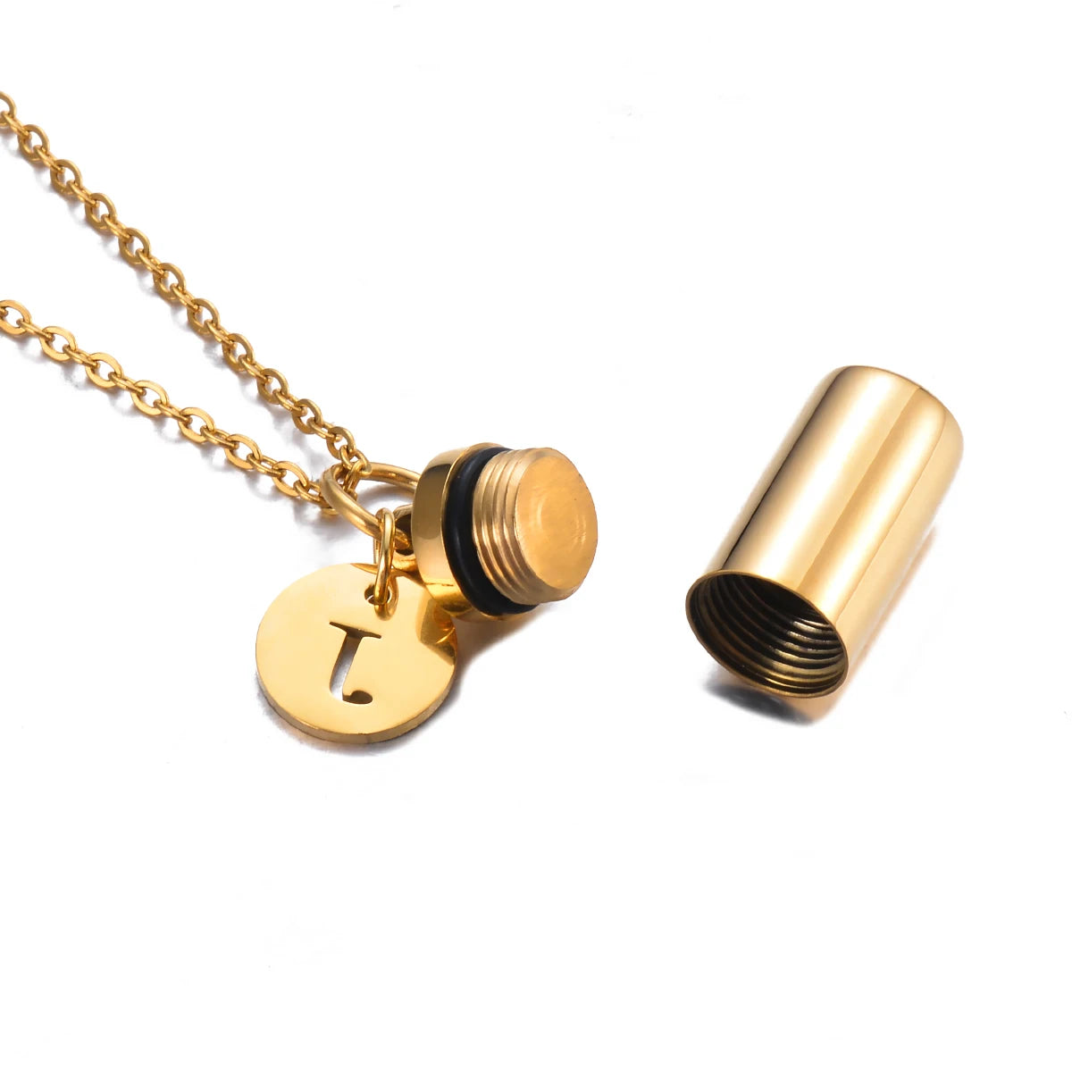 Collier Urne Cylindre Personnalisé avec Initiale – Pendentif Souvenir pour Cendres en Acier Inoxydable